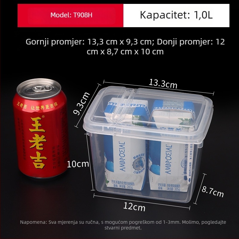Pravokutna kutija za pohranu s poklopcem, polipropilen, model 909, kapacitet 0,3 L, otporna na prašinu, može se slagati
