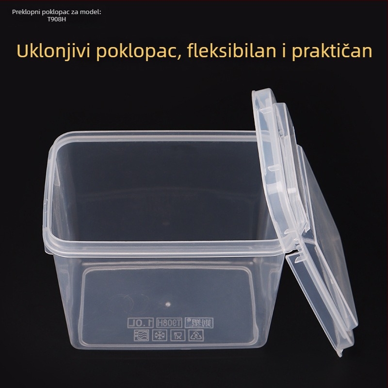 Pravokutna kutija za pohranu s poklopcem, polipropilen, model 909, kapacitet 0,3 L, otporna na prašinu, može se slagati