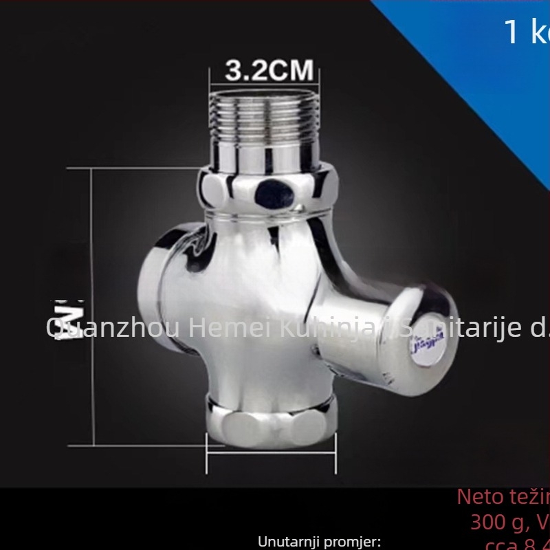 Ventil za ispiranje zahodne toalete, model 0013, bakreno tijelo, izlaz DN25, vrijeme ispiranja 5 s, radni tlak 0-15 bar