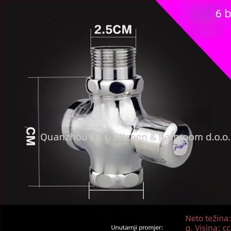 Ventil za ispiranje zahodne toalete, model 0013, bakreno tijelo, izlaz DN25, vrijeme ispiranja 5 s, radni tlak 0-15 bar