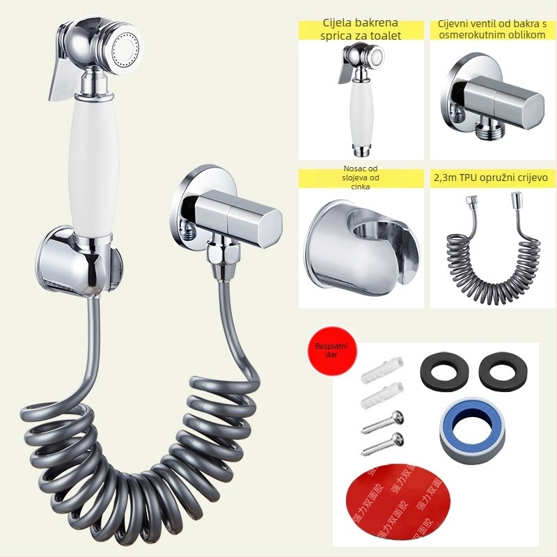 Međedni set za bidet s malom kružnom mlaznicom i osmerokutnim ventilem, moderan stil