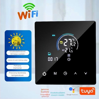 Aoyi pametni Wi‑Fi termostat za podno grijanje s funkcijom spajanja, 25A za elektrijski grijani film, DC 5V, zidni
