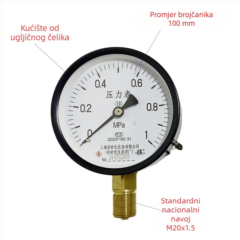 Y-100 Opći mjerni tlak, raspon mjerenja 1.6 MPa, točnost 1.6, navojno priključak
