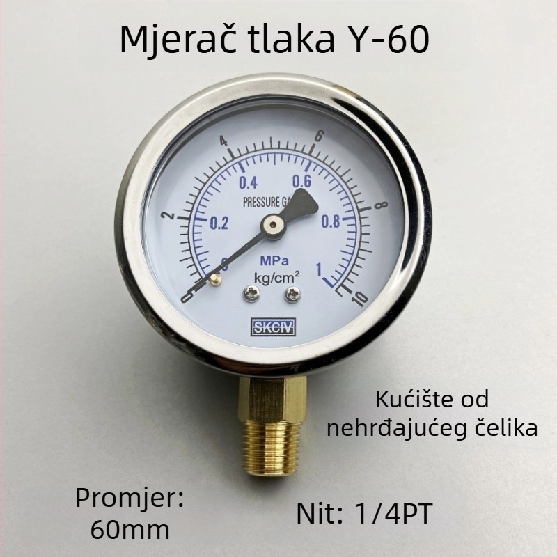 Vakuumski manometar Y-60, raspon mjerenja 0-60, točnost 2,5, navoj 1/4PT
