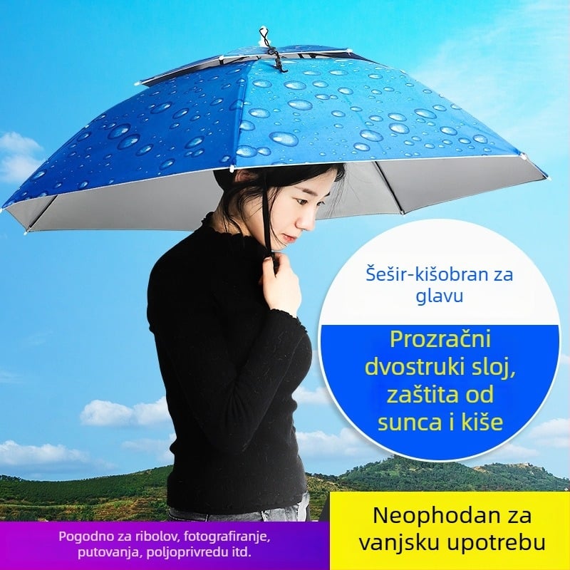 Ribarski kišobran s kapom za glavu, dvostruko otporan na vjetar i kišu, sklopivi sjenilac za otvorene prostore
