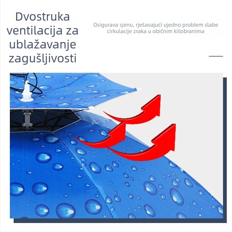 Ribarski kišobran s kapom za glavu, dvostruko otporan na vjetar i kišu, sklopivi sjenilac za otvorene prostore