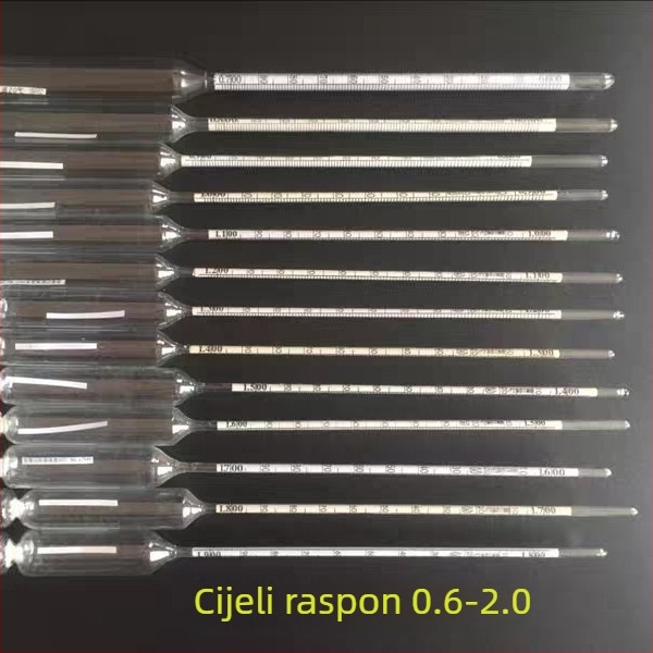 Baumeov stakleni hidrometar za mjerenje gustoće, raspon 0.9–1.4, točnost 0.001, model 0-70 skupina