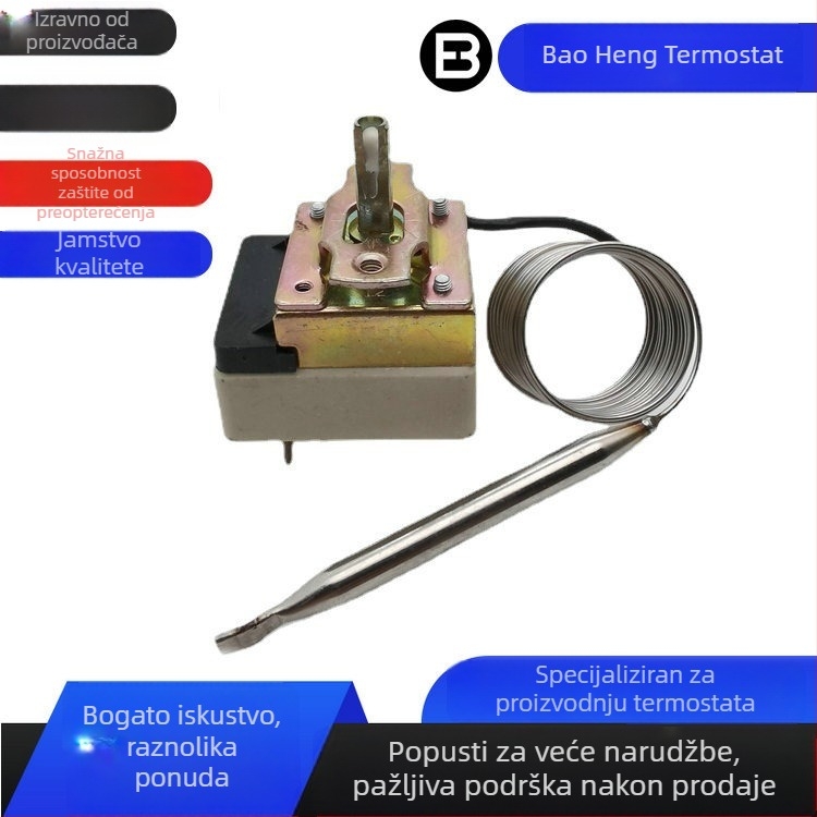 Termostatski gumb prekidač za električnu tepsiju, fritu i pećnicu – mehanički regulator temperature, 35–350°C, 250V, montaža M4