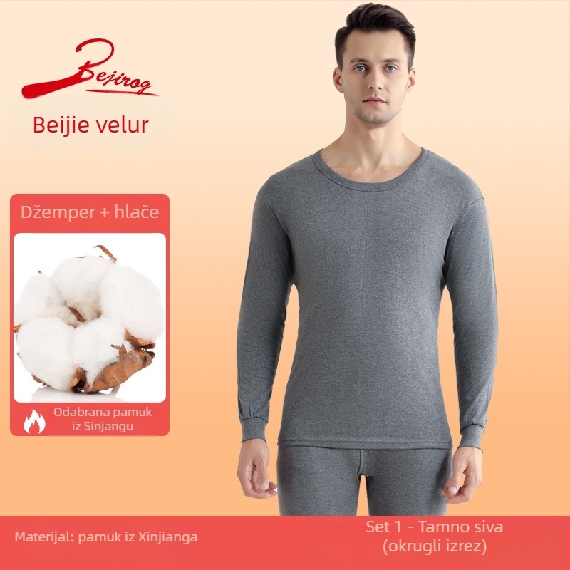 Unisex pamučno termično donje rublje za jesen/zimu s pola visokim ovratnikom i dugim hlačama — Materijal: pamuk, Srednja težina 181–200 g/m², Bezšiveno, Jednostruki sloj, Antistatijski, Topao