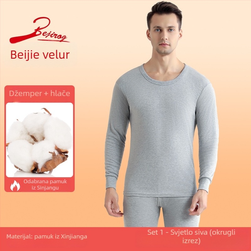 Unisex pamučno termično donje rublje za jesen/zimu s pola visokim ovratnikom i dugim hlačama — Materijal: pamuk, Srednja težina 181–200 g/m², Bezšiveno, Jednostruki sloj, Antistatijski, Topao