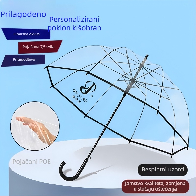 Apollo kišobran s 8 rebara, automatsko otvaranje, prozirna kupola, željezni oslonac, arkistički dizajn u obliku ptičjeg kaveza