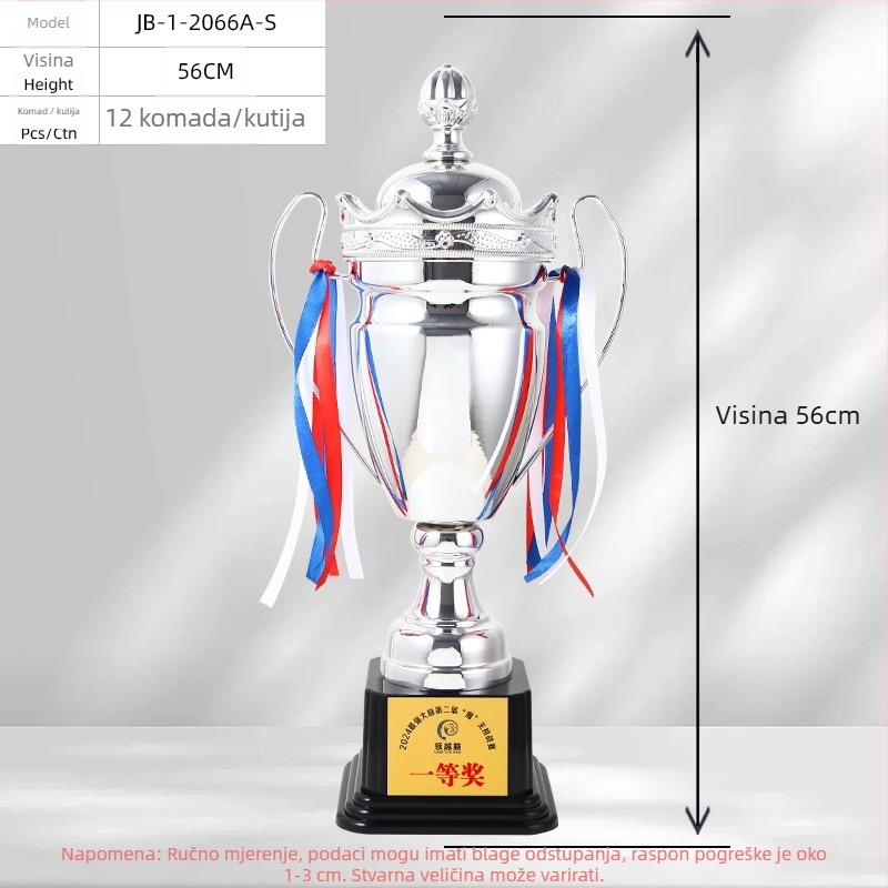 Metalni trofej za sportska natjecanja — prilagodljiva tisk logotipa; neto težina 3 kg; marka Yiwu Golden Cup; pogodan kao poslovni poklon