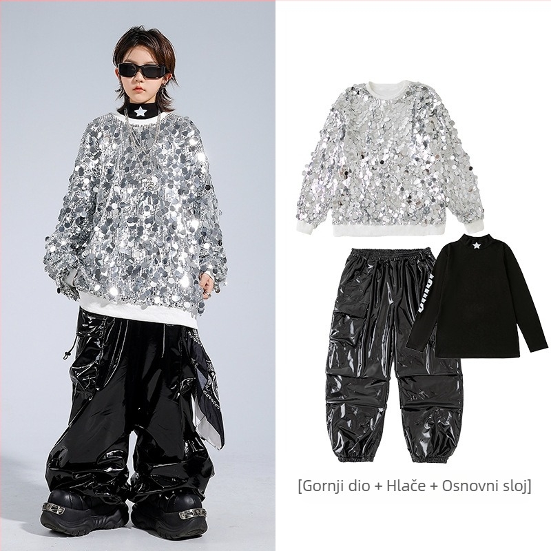 Dječji outfit za ulične plesne nastupe – 100% poliester, trendi cool stil, za djecu stariju od 8 godina, Jesen 2025