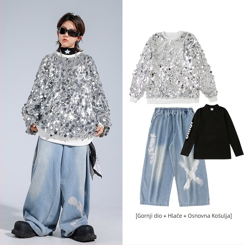 Dječji outfit za ulične plesne nastupe – 100% poliester, trendi cool stil, za djecu stariju od 8 godina, Jesen 2025