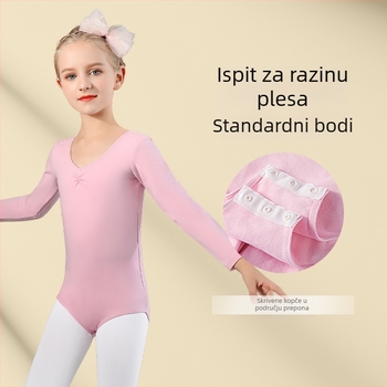 Dječja plesna odjeća, jednocjelni bodi s kratkim rukavima za balet i moderni ples, tkanina Lycra-bavlna s podstavom od pamuka