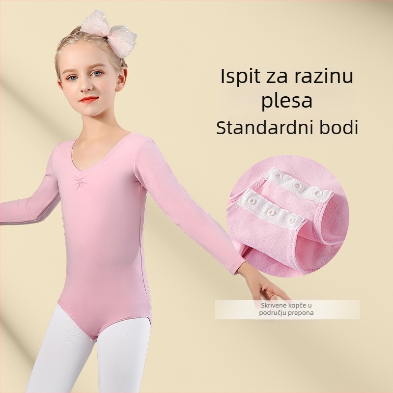 Dječja plesna odjeća, jednocjelni bodi s kratkim rukavima za balet i moderni ples, tkanina Lycra-bavlna s podstavom od pamuka