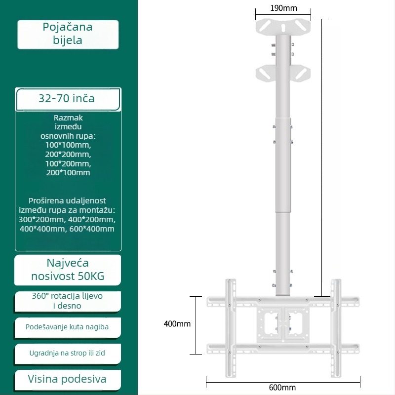 Stropni nosač televizora za više zaslona, željezni okvir, moguć na zid, nosivost do 15 kg, univerzalni sve-u-jednom dodatak