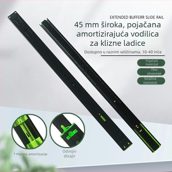 Tri-sekcijska klizna vodilica za ormariće i ladice s tlmičem; tih rad; Materijal: hladno valjani čelik; Površina: elektroforeza; Pogodno za ormariće, ladice i podloge za tipkovnice