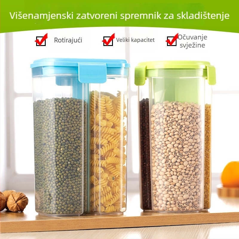 Plastična posuda za skladištenje žitarica, hermetična posuda za suhe namirnice, četvrtastog oblika, kapacitet 2,1–3 L, jednovrstna, prilagodljiva obrada
