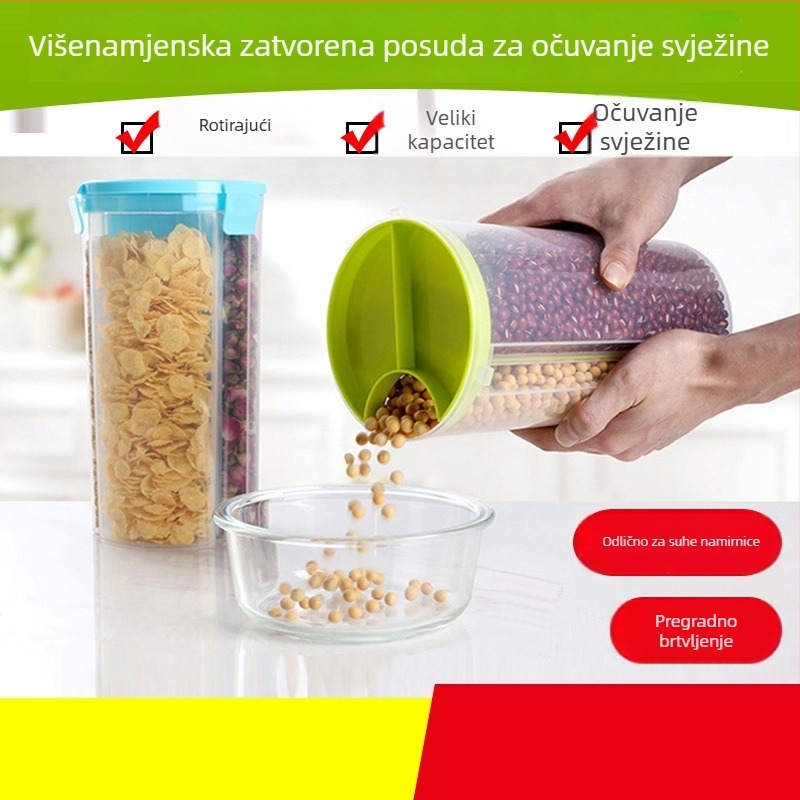 Plastična posuda za skladištenje žitarica, hermetična posuda za suhe namirnice, četvrtastog oblika, kapacitet 2,1–3 L, jednovrstna, prilagodljiva obrada