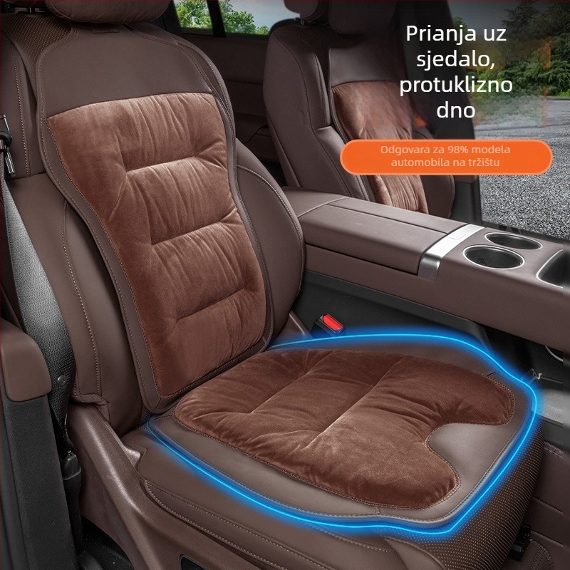 Premium flanelni zimski plišani jastuk za auto sjedalo — integrirano stražnje naslonsko, naslon na jedan komad, sedmerodijelni set