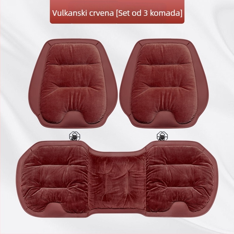 Premium flanelni zimski plišani jastuk za auto sjedalo — integrirano stražnje naslonsko, naslon na jedan komad, sedmerodijelni set