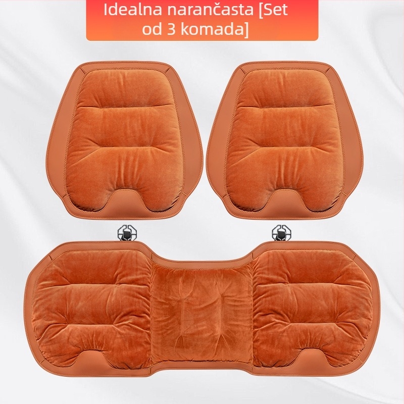 Premium flanelni zimski plišani jastuk za auto sjedalo — integrirano stražnje naslonsko, naslon na jedan komad, sedmerodijelni set