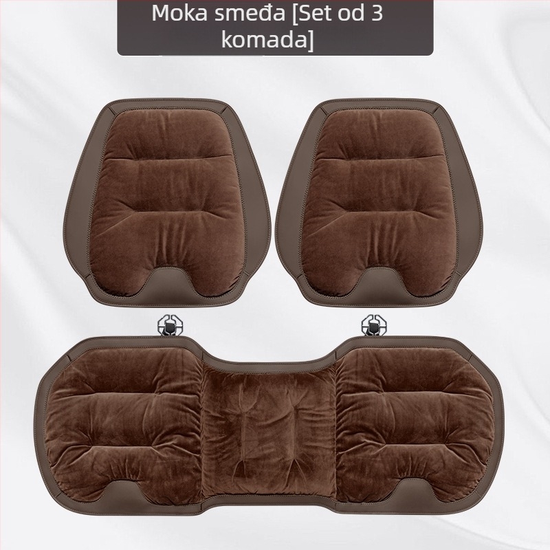 Premium flanelni zimski plišani jastuk za auto sjedalo — integrirano stražnje naslonsko, naslon na jedan komad, sedmerodijelni set