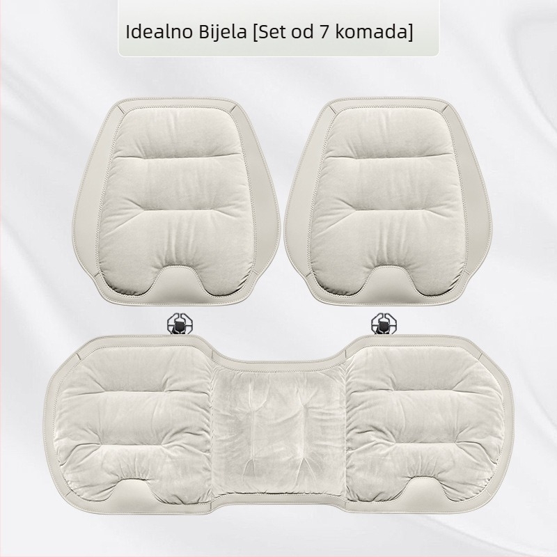 Premium flanelni zimski plišani jastuk za auto sjedalo — integrirano stražnje naslonsko, naslon na jedan komad, sedmerodijelni set