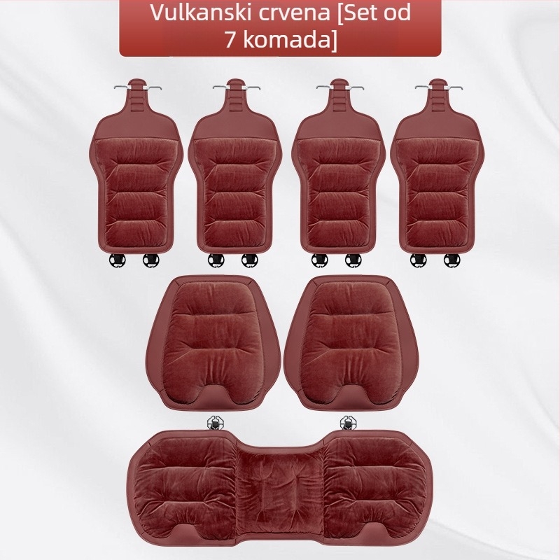 Premium flanelni zimski plišani jastuk za auto sjedalo — integrirano stražnje naslonsko, naslon na jedan komad, sedmerodijelni set