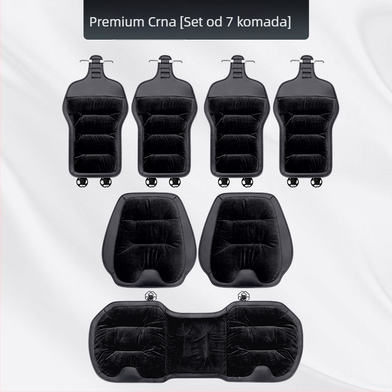 Premium flanelni zimski plišani jastuk za auto sjedalo — integrirano stražnje naslonsko, naslon na jedan komad, sedmerodijelni set