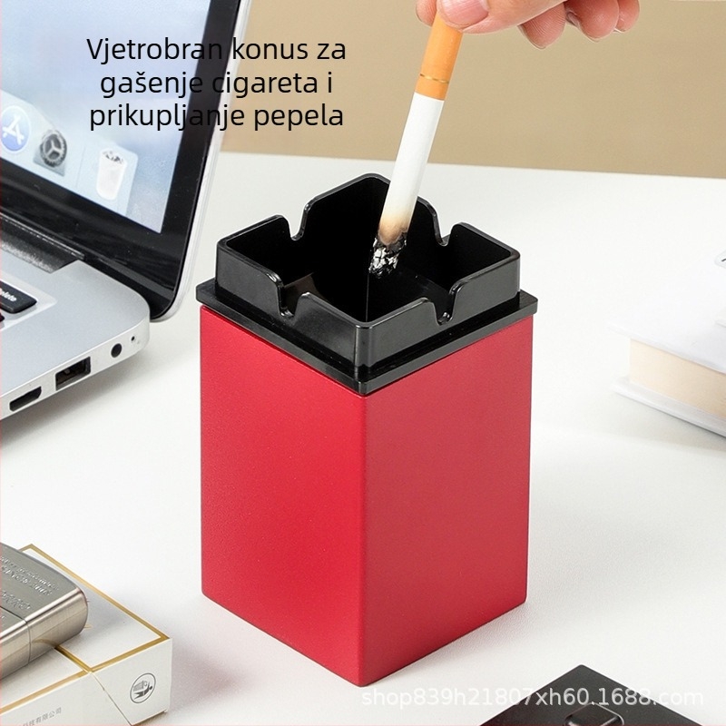 Nerđajući čelik četvrtasti pepeljak s poklopcem, za kućnu upotrebu i internetske kafiće, otporan na padove, visoke kvalitete, mogućnost prilagodbe za uporabu u automobilu