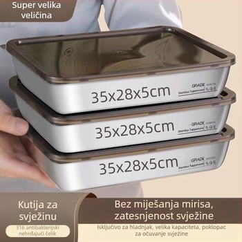 Kutija za knedle od 316 čelične nehrđajuće s poklopcem, zapremina 3,1–4 L, kućna upotreba, skladištenje u zamrzivaču, nije prikladna za mikrovalnu pećnicu