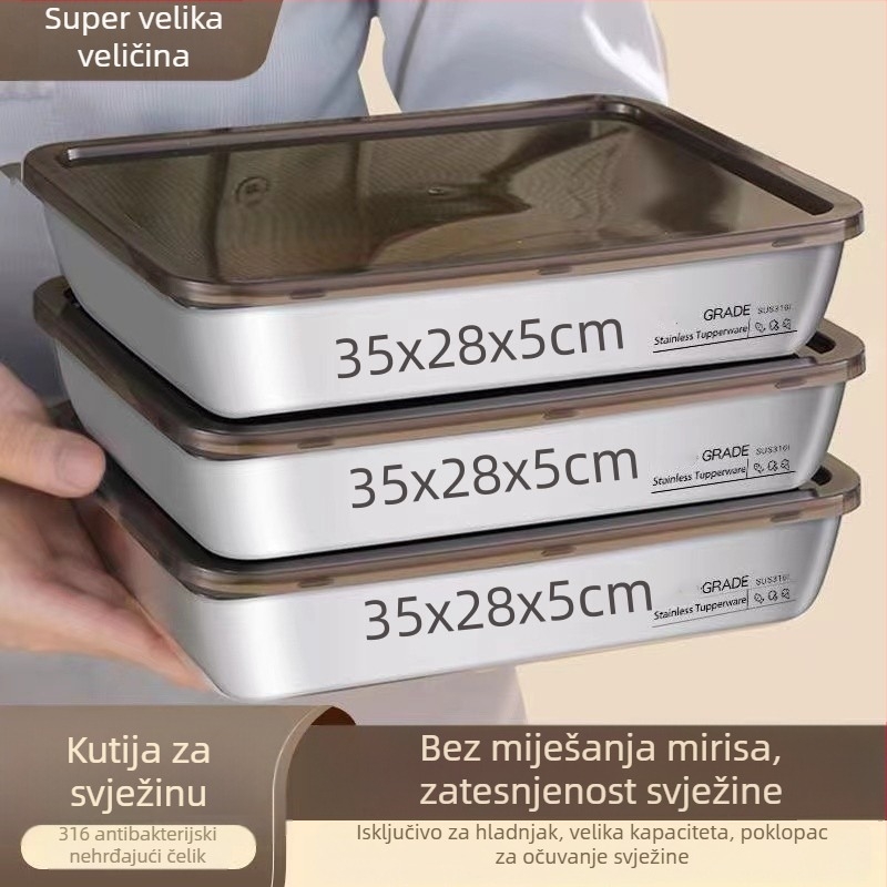 Kutija za knedle od 316 čelične nehrđajuće s poklopcem, zapremina 3,1–4 L, kućna upotreba, skladištenje u zamrzivaču, nije prikladna za mikrovalnu pećnicu