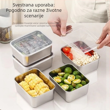 Posuda od nehrđajućeg čelika za hranu, zatvorena, kvalitete hrane, pravokutna, 301–500 ml, s poklopcem