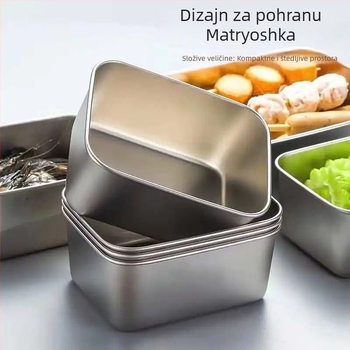 Posuda od nehrđajućeg čelika za hranu, zatvorena, kvalitete hrane, pravokutna, 301–500 ml, s poklopcem