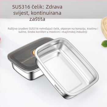 Kutija za obrok s poklopcem, od 316 nehrđajućeg čelika, pravokutnog oblika, čuva svježinu hrane, prehrambena kvaliteta, kapacitet 1-5 L