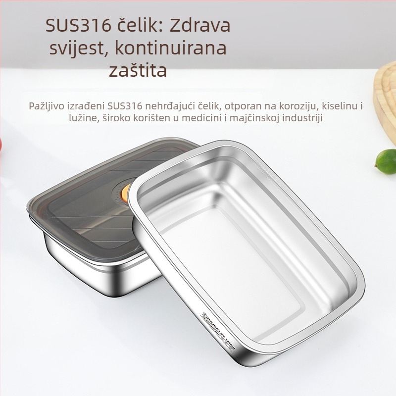 Kutija za obrok s poklopcem, od 316 nehrđajućeg čelika, pravokutnog oblika, čuva svježinu hrane, prehrambena kvaliteta, kapacitet 1-5 L