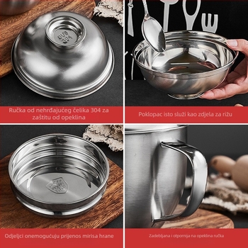 Kutija za ručak od 304 nehrđajućeg čelika, tri sloja, okrugla, s poklopcem