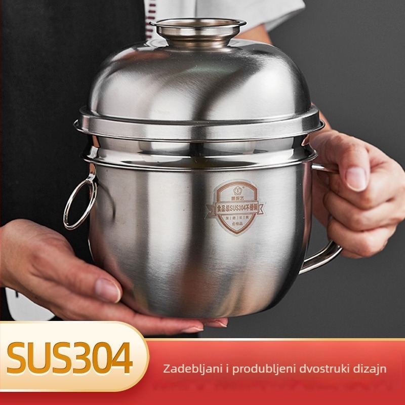 Kutija za ručak od 304 nehrđajućeg čelika, tri sloja, okrugla, s poklopcem