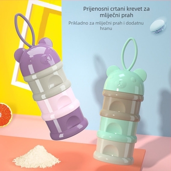 Tri etažna kutija za mlijeko u prahu za bebe, prenosiva, hermetički zatvorena i otporna na vlagu, s podijeljenim pretincima za novorođenčad
