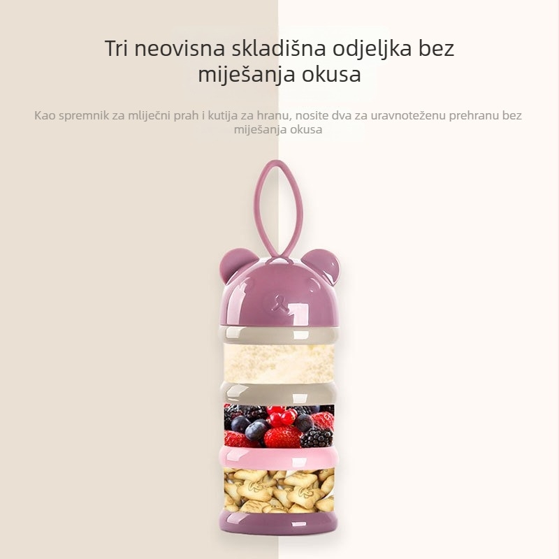 Tri etažna kutija za mlijeko u prahu za bebe, prenosiva, hermetički zatvorena i otporna na vlagu, s podijeljenim pretincima za novorođenčad