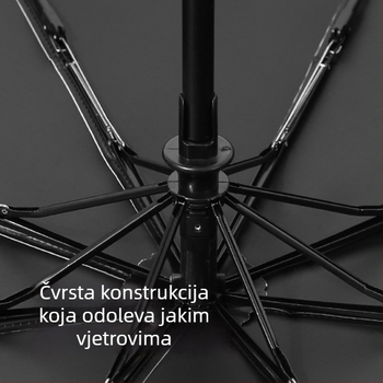3-segmentni automatski kišobran za odrasle, UV zaštita UPF>50, čelični okvir s 8 rebara, mogućnost tiska logotipa