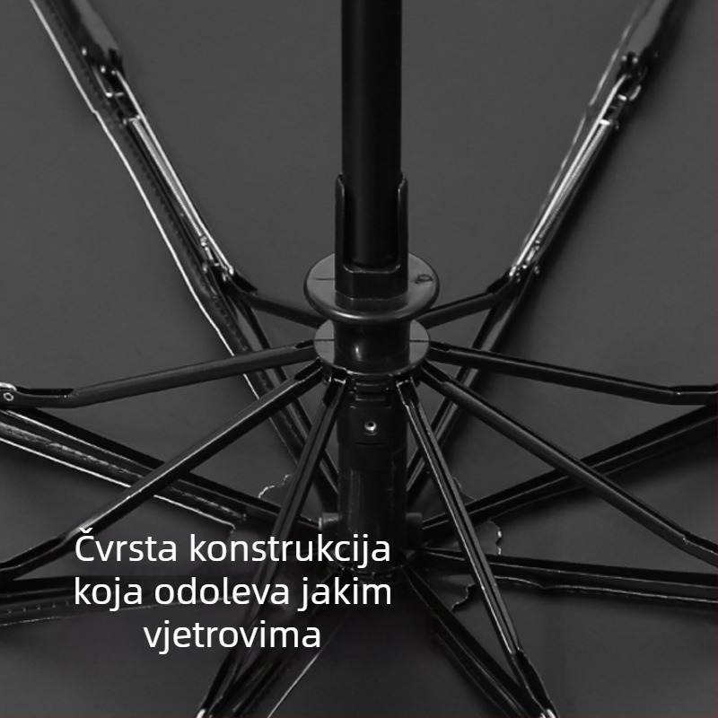 3-segmentni automatski kišobran za odrasle, UV zaštita UPF>50, čelični okvir s 8 rebara, mogućnost tiska logotipa