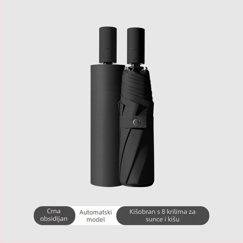 3-segmentni automatski kišobran za odrasle, UV zaštita UPF>50, čelični okvir s 8 rebara, mogućnost tiska logotipa