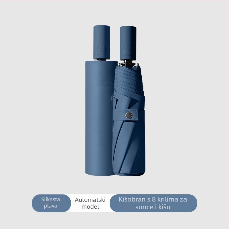 3-segmentni automatski kišobran za odrasle, UV zaštita UPF>50, čelični okvir s 8 rebara, mogućnost tiska logotipa