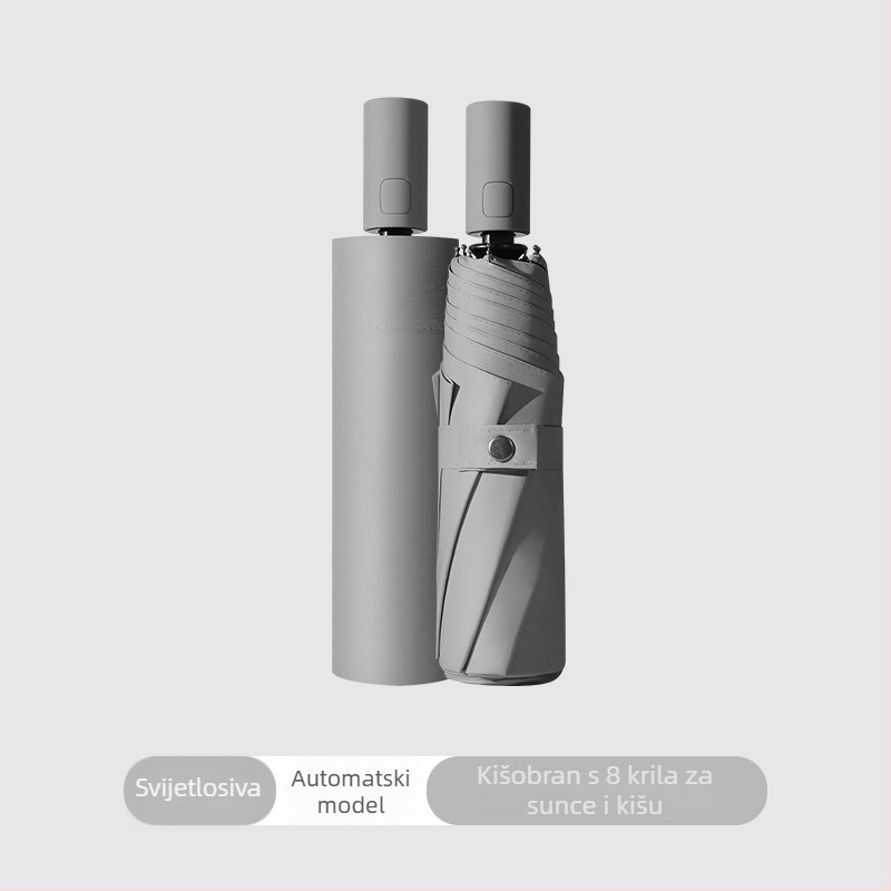 3-segmentni automatski kišobran za odrasle, UV zaštita UPF>50, čelični okvir s 8 rebara, mogućnost tiska logotipa