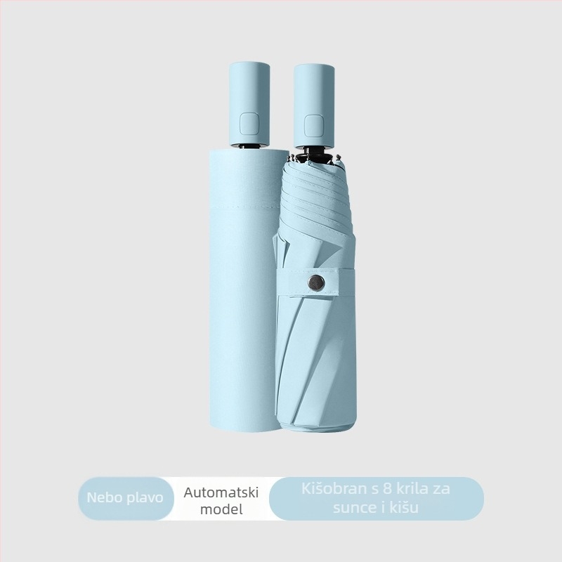 3-segmentni automatski kišobran za odrasle, UV zaštita UPF>50, čelični okvir s 8 rebara, mogućnost tiska logotipa