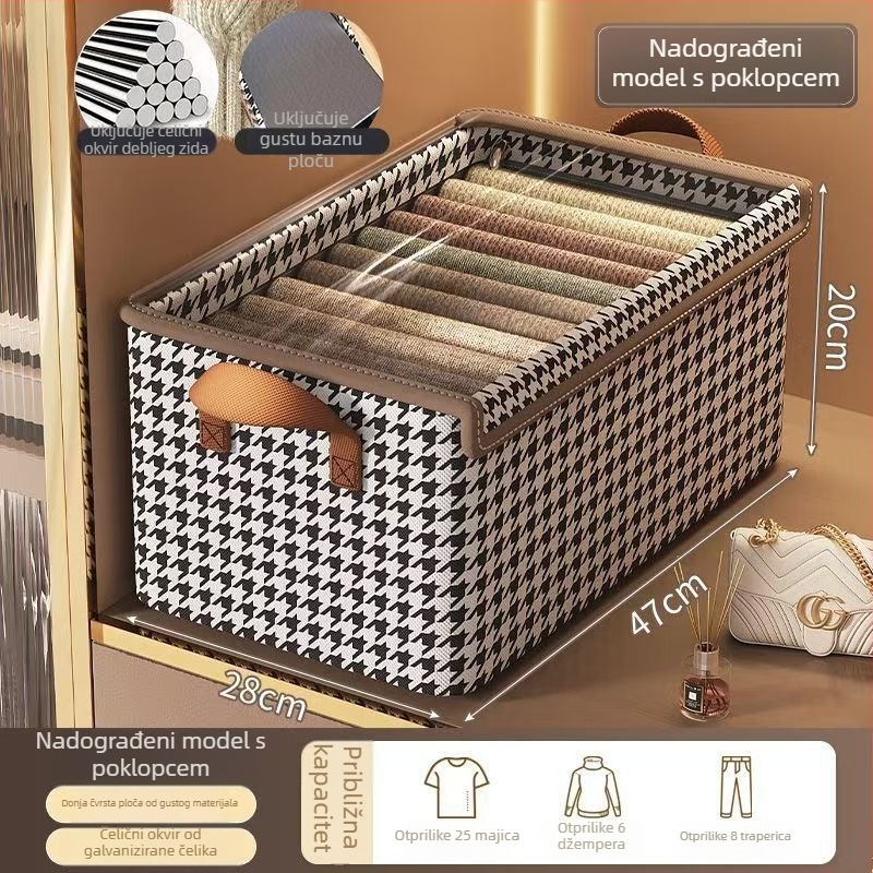 Kutija za odlaganje odjeće s poklopcem, sklopiva od netkanog materijala, 26 L, uzorak mreže, model QH-020