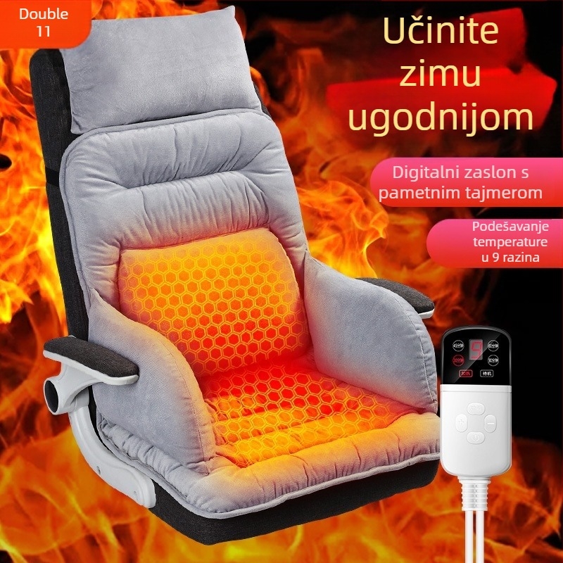 Grijajući jastuk za sjedalo s integriranim naslonom za ured, USB napajanje, gornji dio od prave kože, unisex